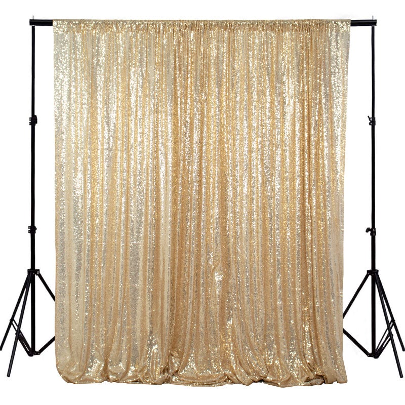 ShiDianYi 8ft x 8ft Light Gold Sequin Backdrop, Wedding/Party Backdrop, Sparkling Photography Prop - Image 1